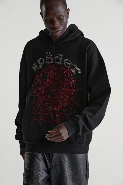 Sp5der Rhinestone OG Web V2 Hoodie Black