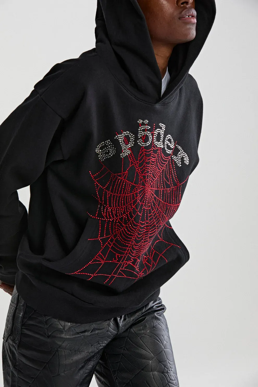 Sp5der Rhinestone OG Web V2 Hoodie Black