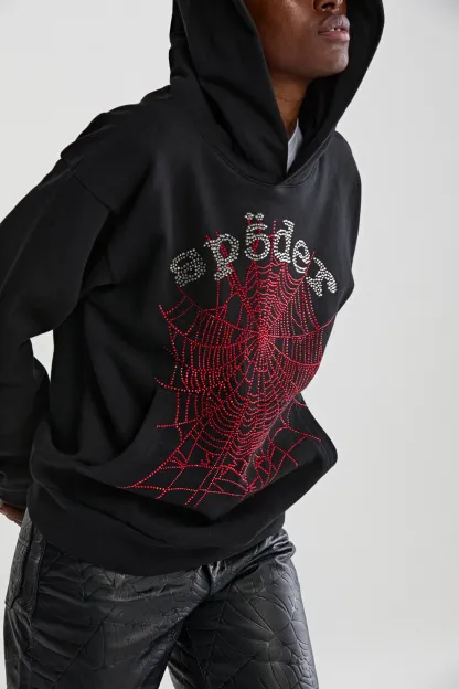 Sp5der Rhinestone OG Web V2 Hoodie Black