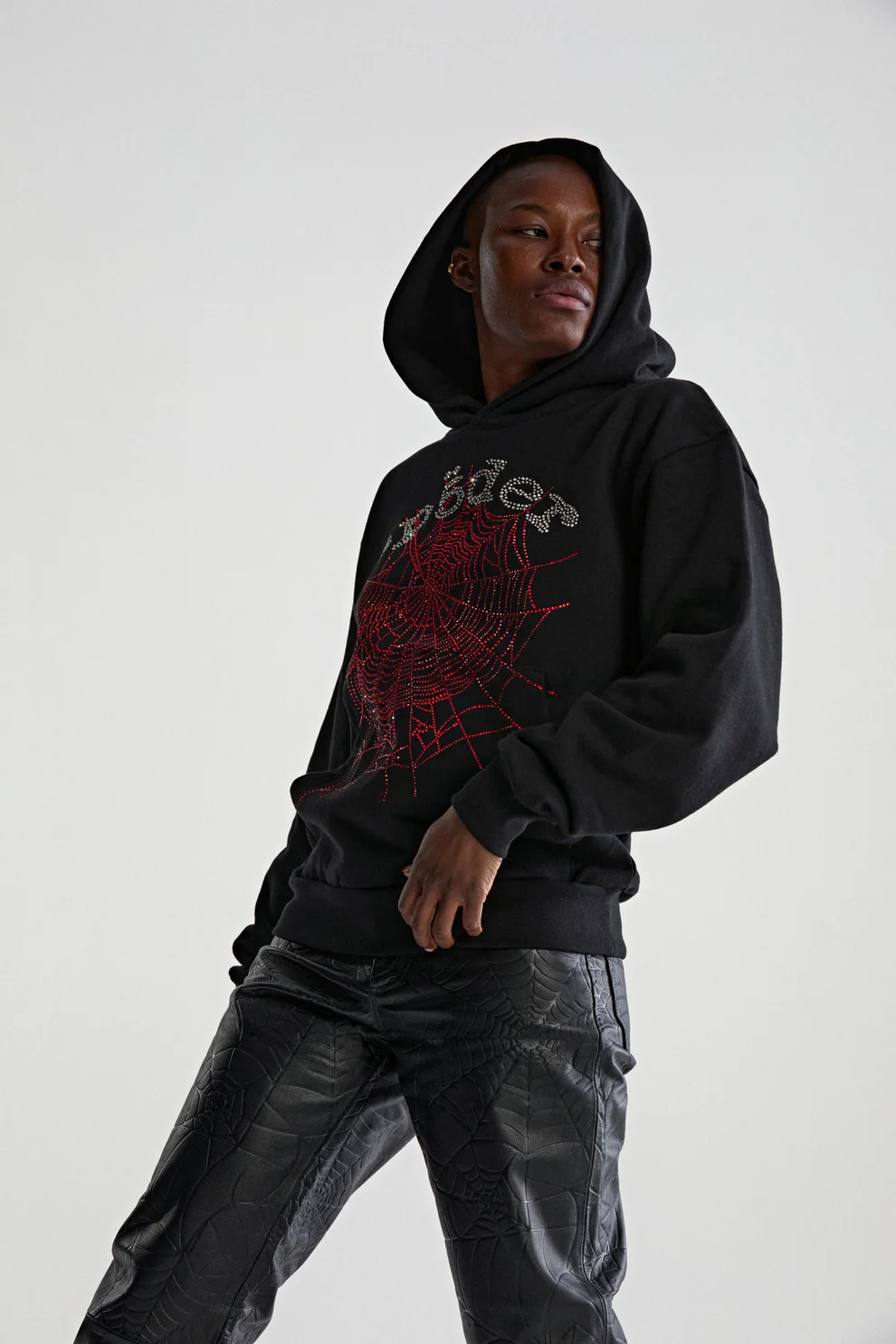 Sp5der Rhinestone OG Web V2 Hoodie Black