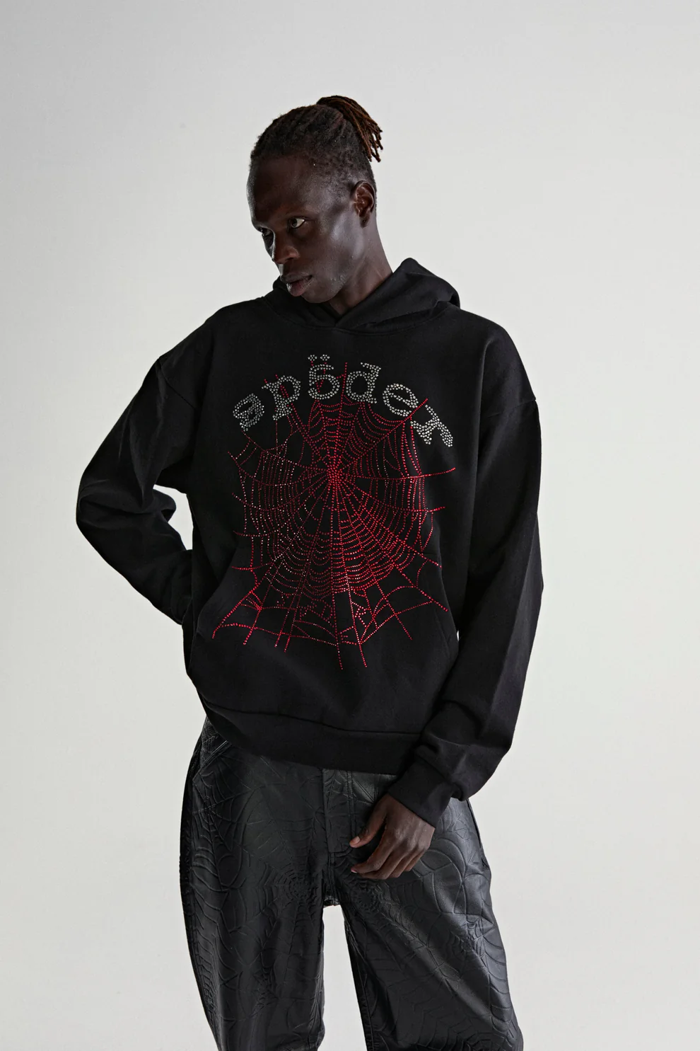Sp5der Rhinestone OG Web V2 Hoodie Black