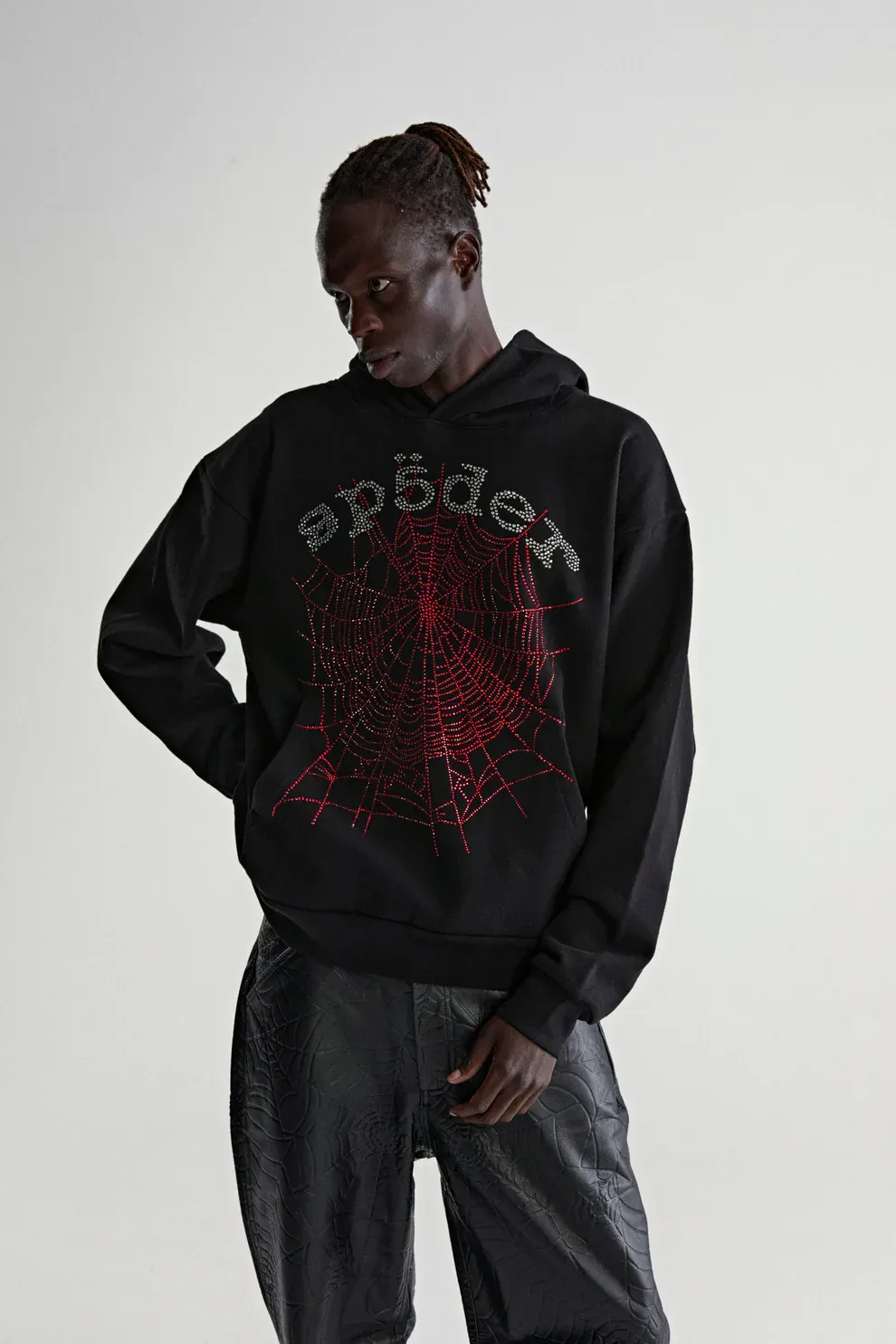 Sp5der Rhinestone OG Web V2 Hoodie Black