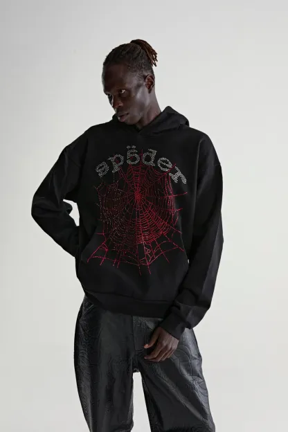 Sp5der Rhinestone OG Web V2 Hoodie Black