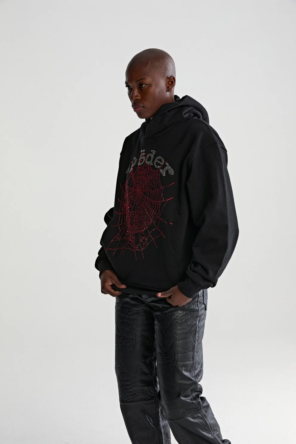 Sp5der Rhinestone OG Web V2 Hoodie Black