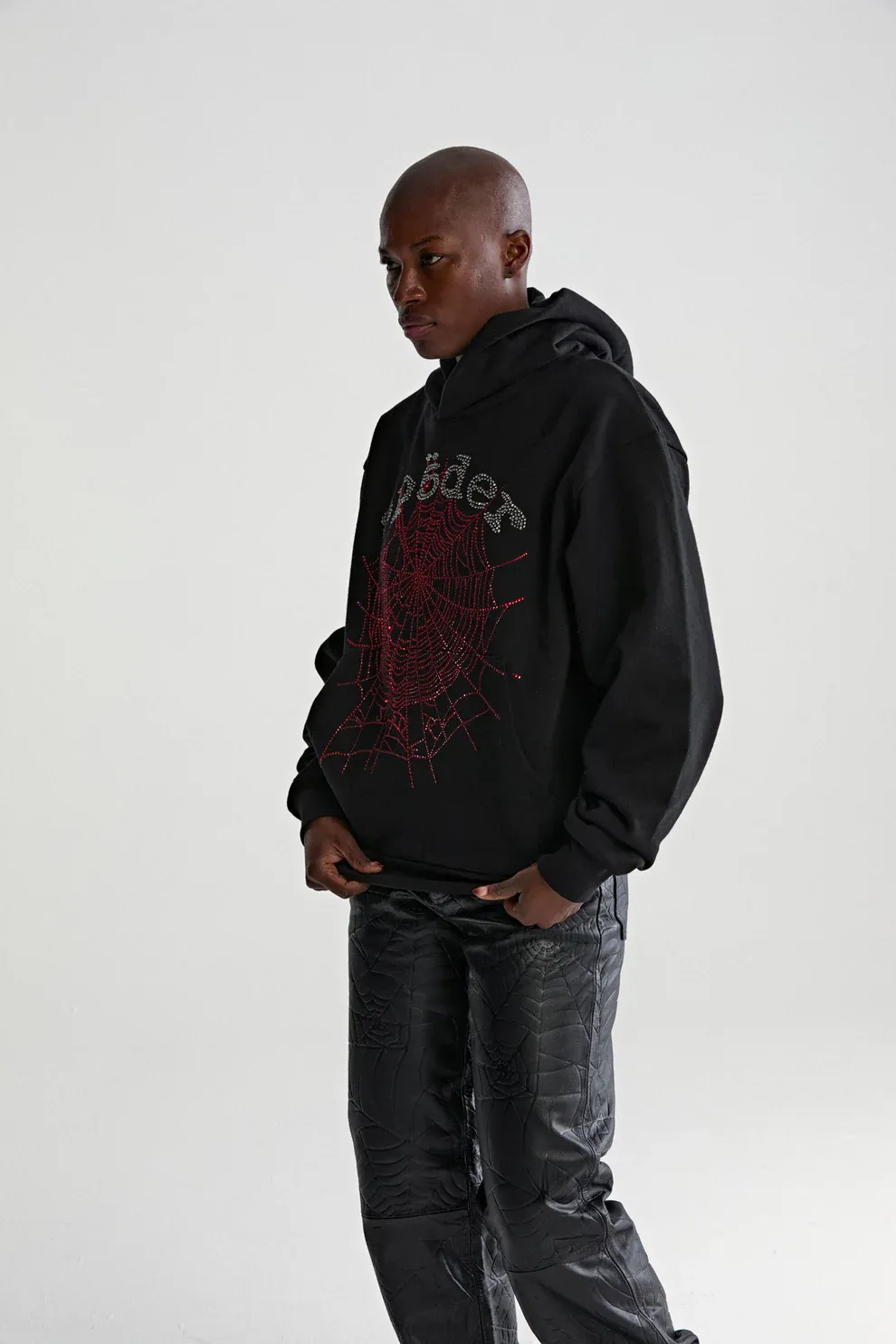 Sp5der Rhinestone OG Web V2 Hoodie Black