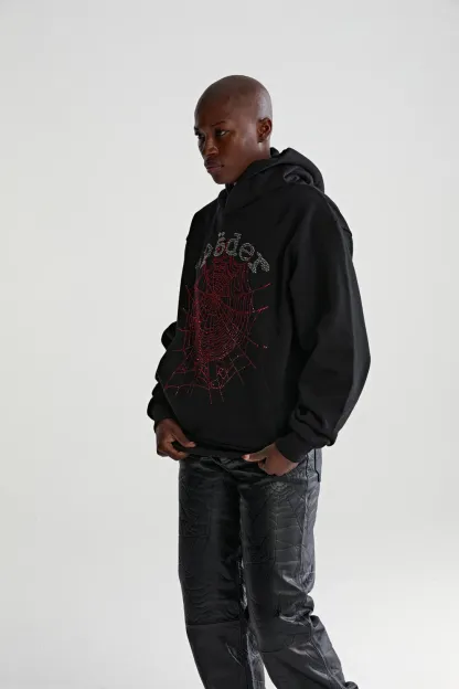 Sp5der Rhinestone OG Web V2 Hoodie Black