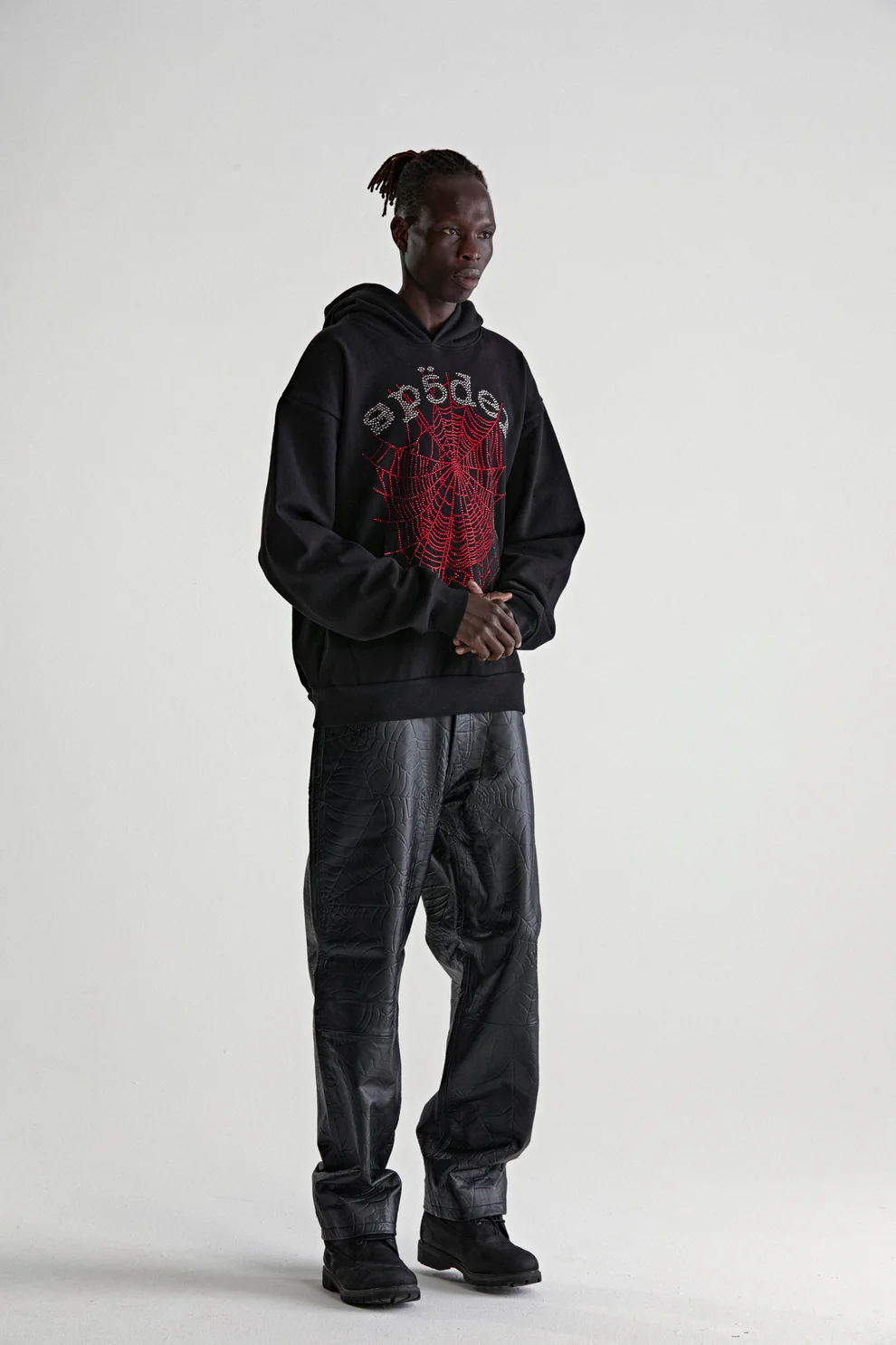 Sp5der Rhinestone OG Web V2 Hoodie Black