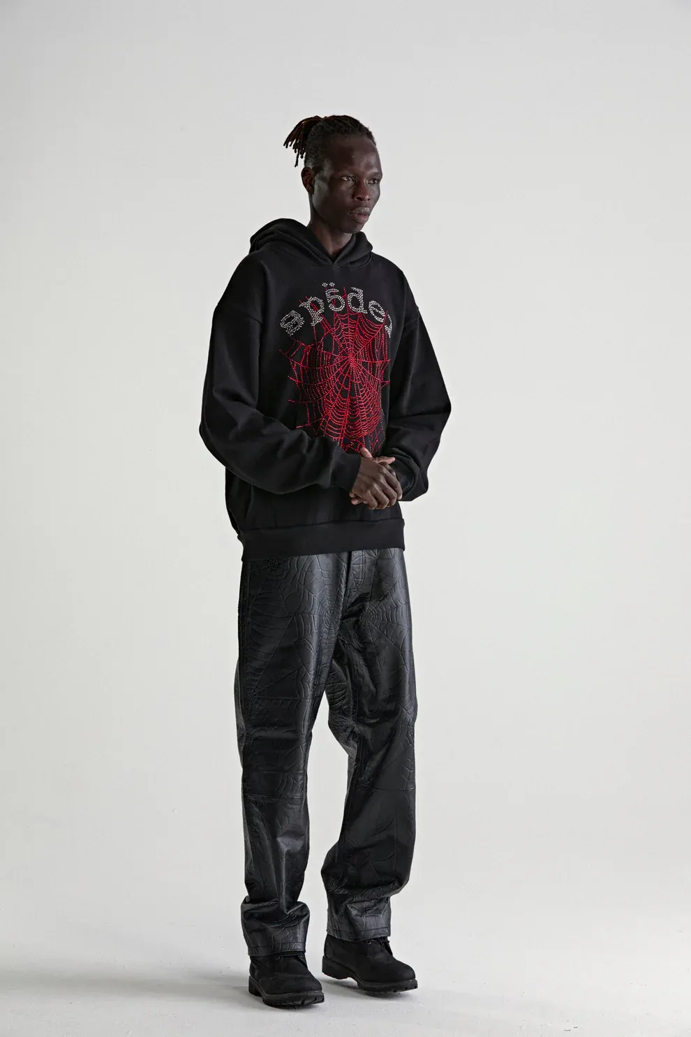 Sp5der Rhinestone OG Web V2 Hoodie Black