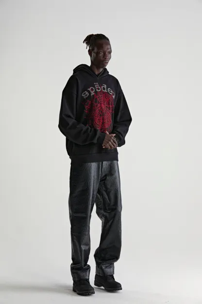 Sp5der Rhinestone OG Web V2 Hoodie Black