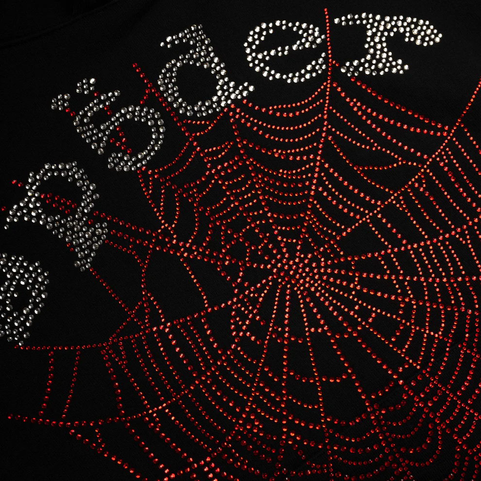 Sp5der Rhinestone OG Web V2 Hoodie Black