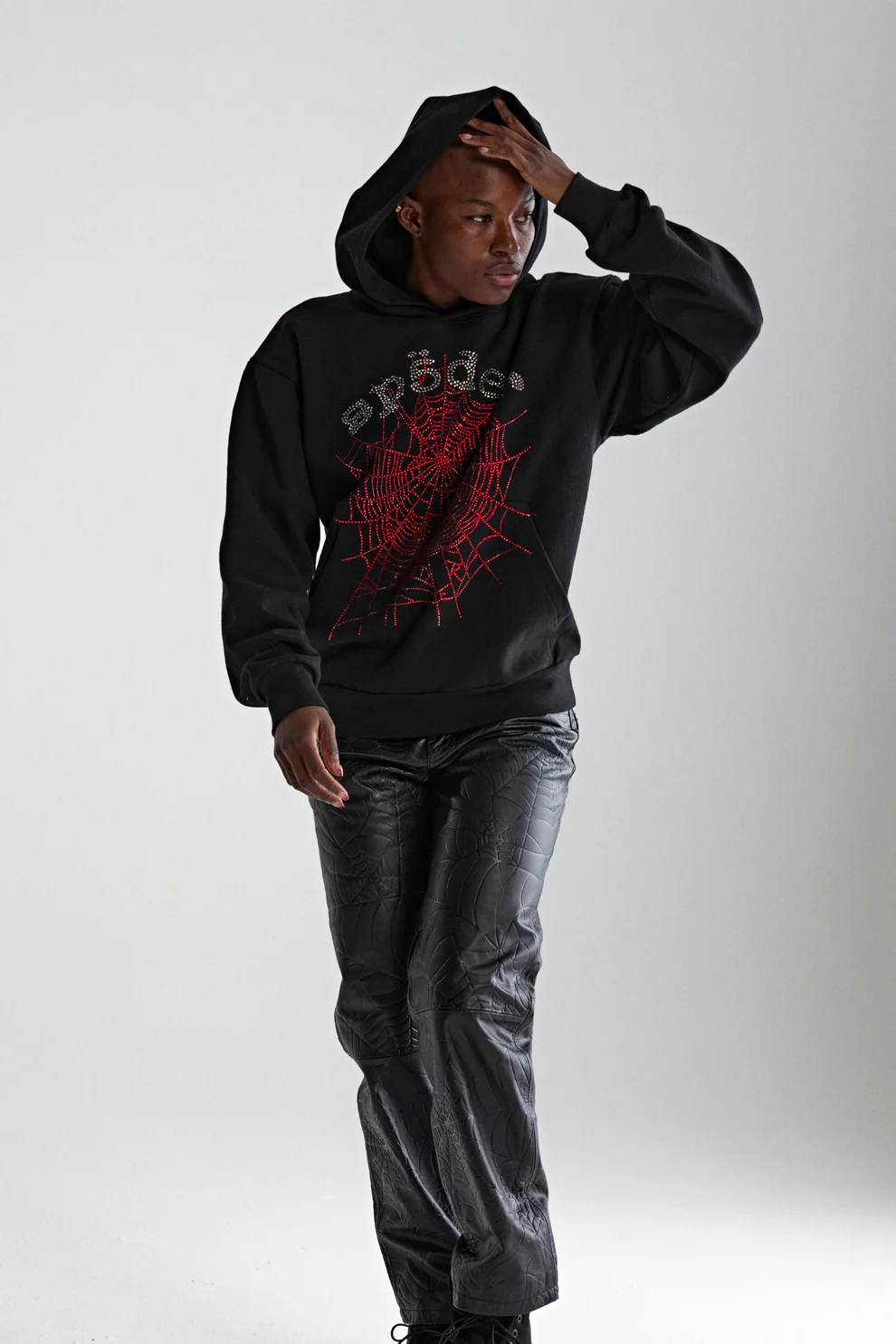 Sp5der Rhinestone OG Web V2 Hoodie Black