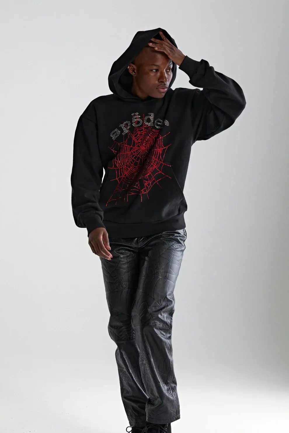 Sp5der Rhinestone OG Web V2 Hoodie Black