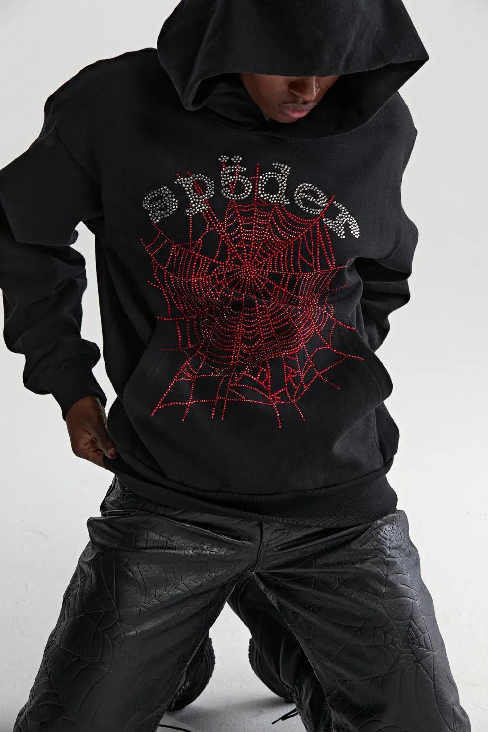 Sp5der Rhinestone OG Web V2 Hoodie Black