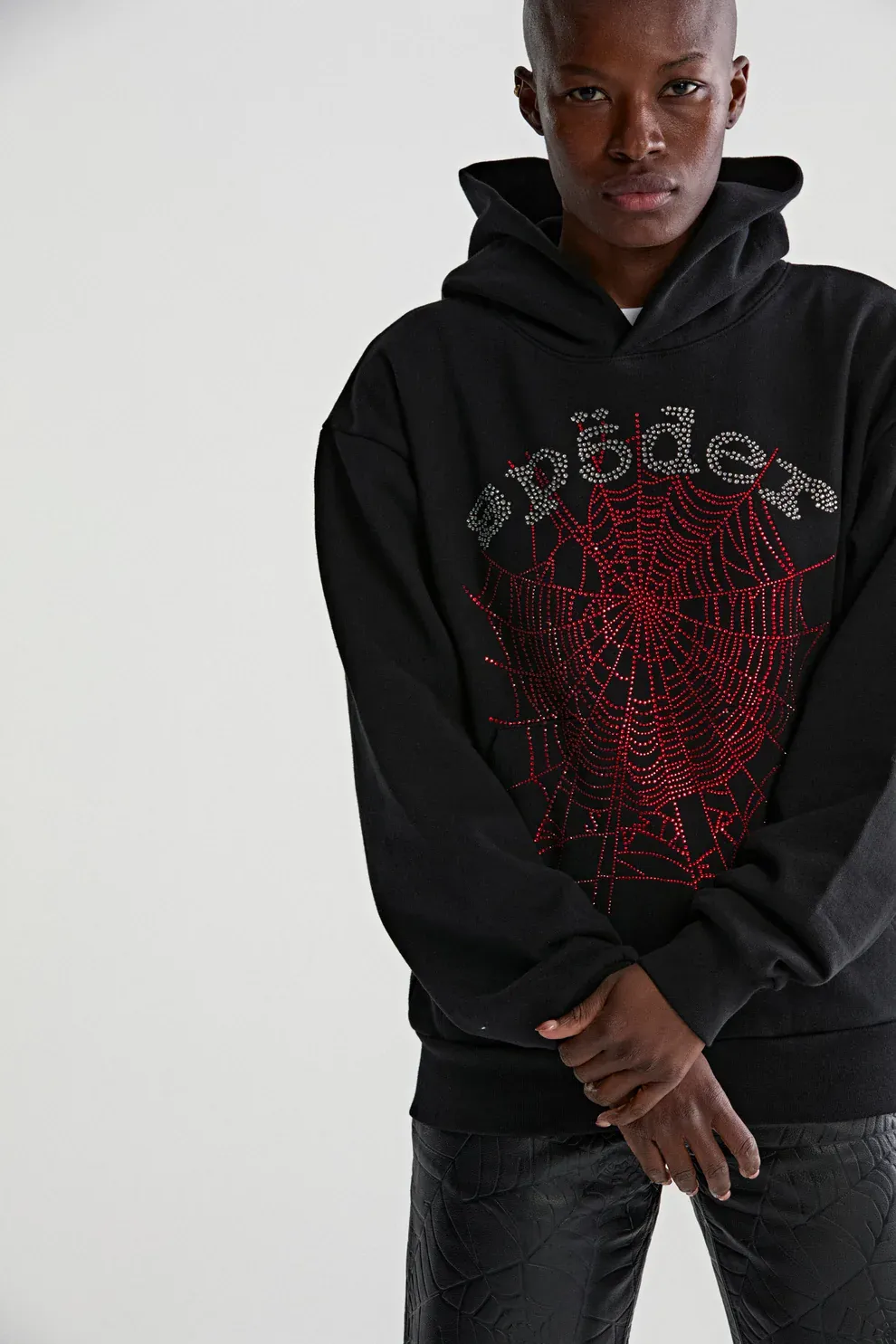 Sp5der Rhinestone OG Web V2 Hoodie Black
