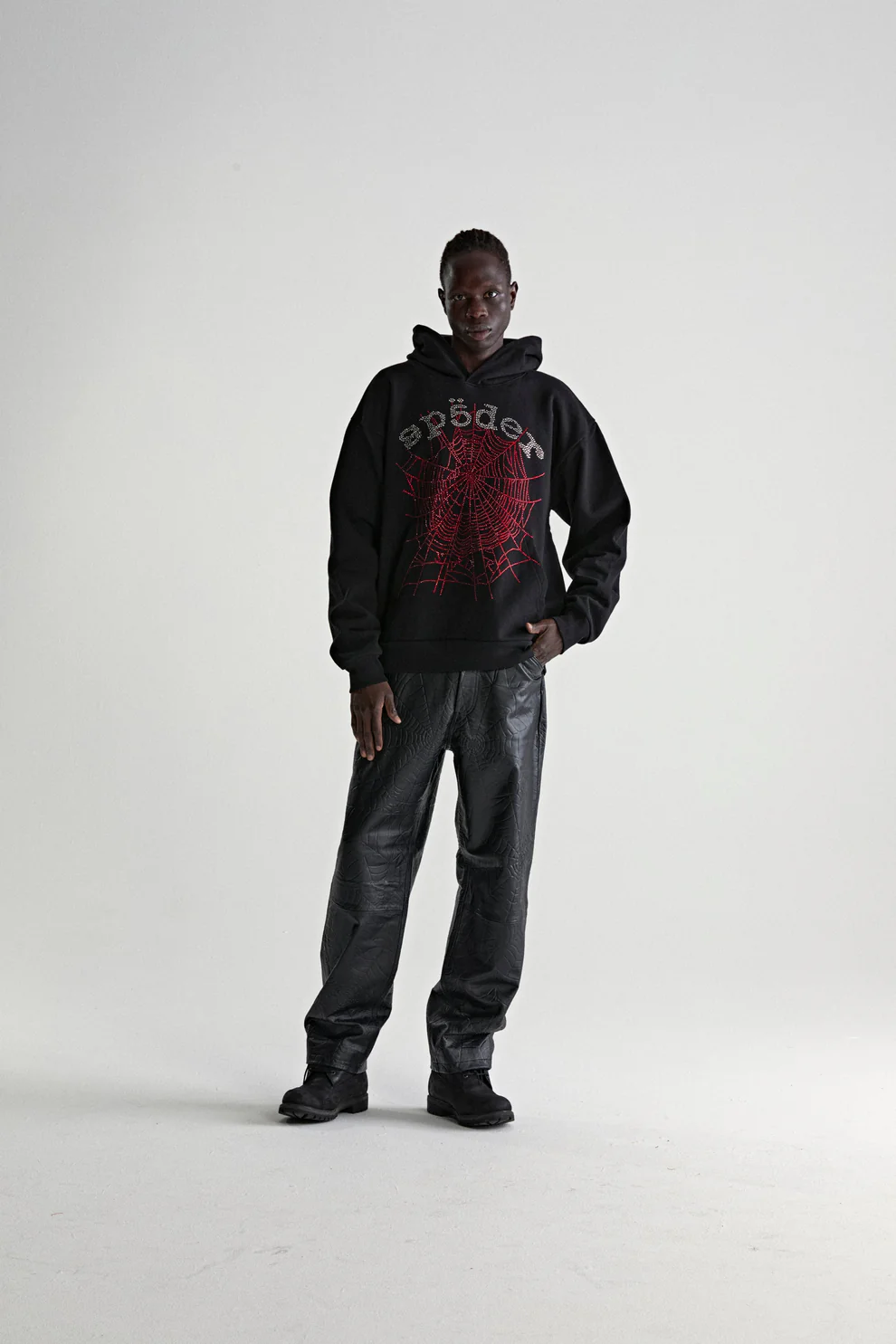 Sp5der Rhinestone OG Web V2 Hoodie Black