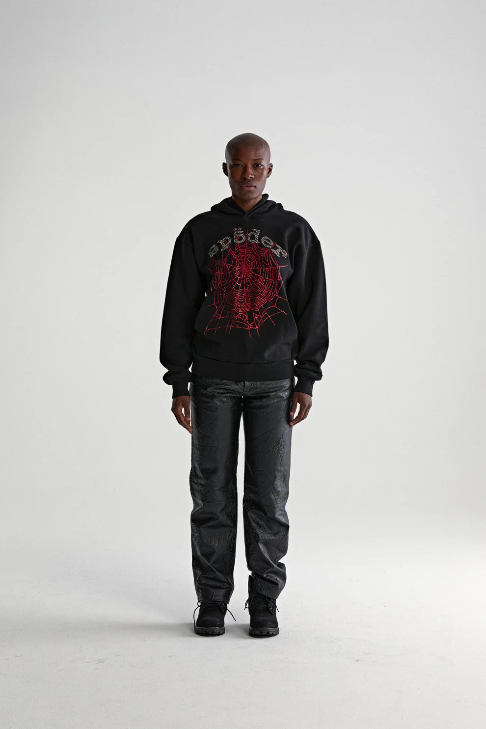 Sp5der Rhinestone OG Web V2 Hoodie Black