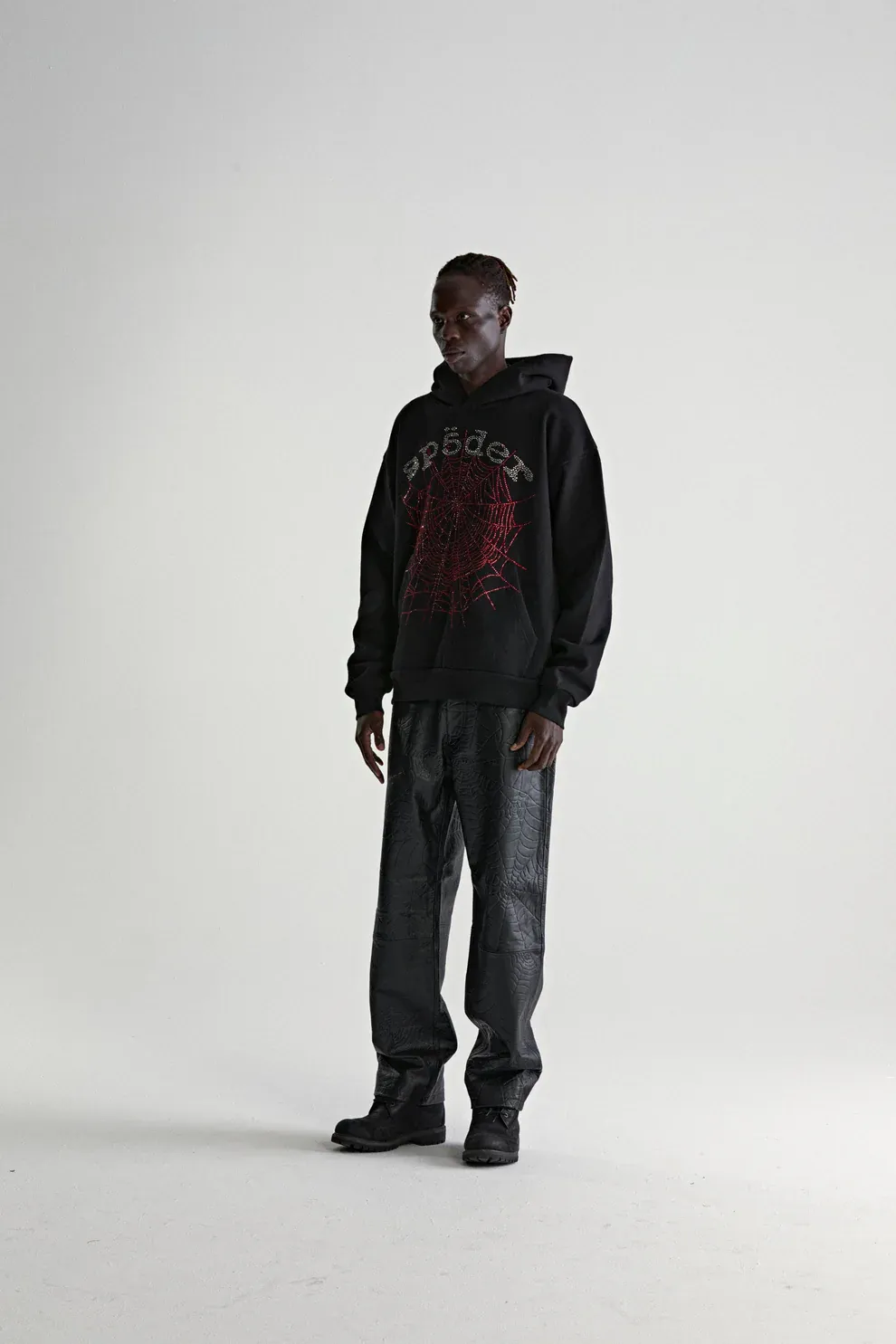 Sp5der Rhinestone OG Web V2 Hoodie Black