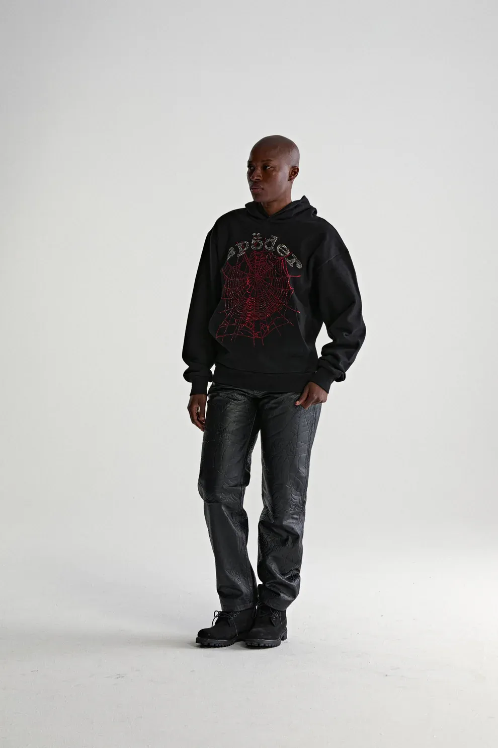 Sp5der Rhinestone OG Web V2 Hoodie Black