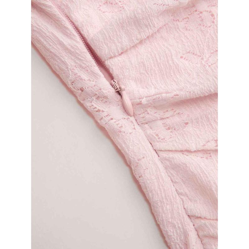 Cider Lace Off-shoulder Floral Knotted Ruched Long Sleeve Top