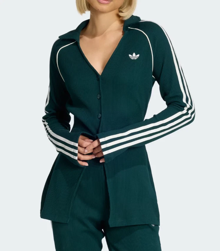 adidas Originals Button Down Waffle Top Women Lifestyle Casual AsiaFit KS7810