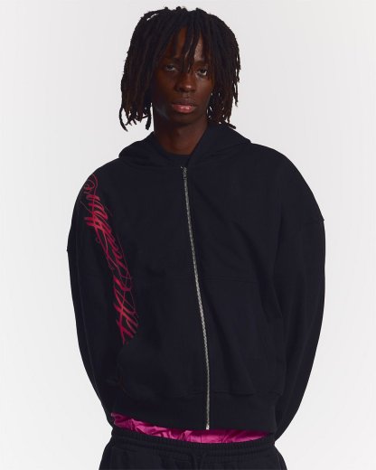 SCRIPT ZIP HOODIE BLACK