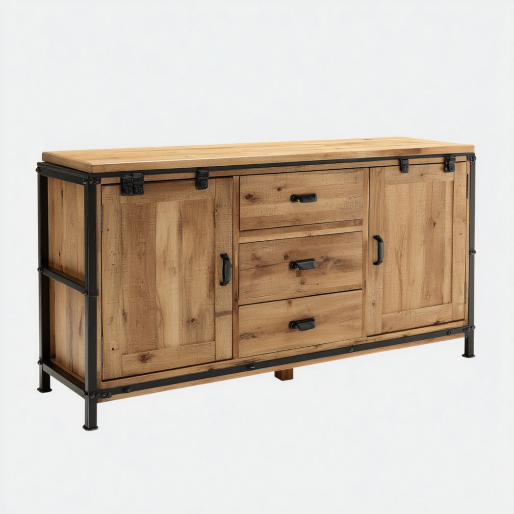 Buffet en bois avec détails métalliques-DECO FURNITURE