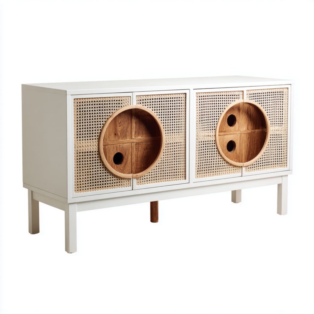 Buffet moderne en bois avec portes en rotin-DECO FURNITURE