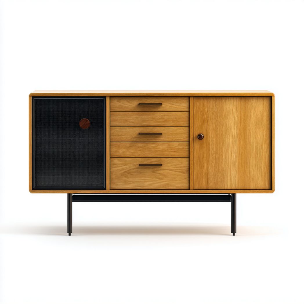 Buffet en bois avec tiroirs et porte en métal-DECO FURNITURE