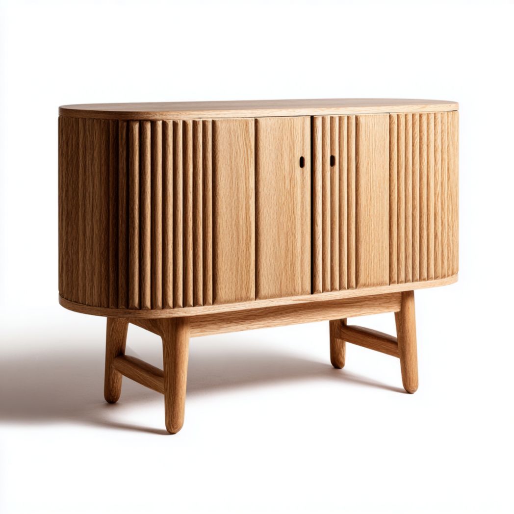 Buffet en bois avec design à lamelles et pieds en bois-DECO FURNITURE