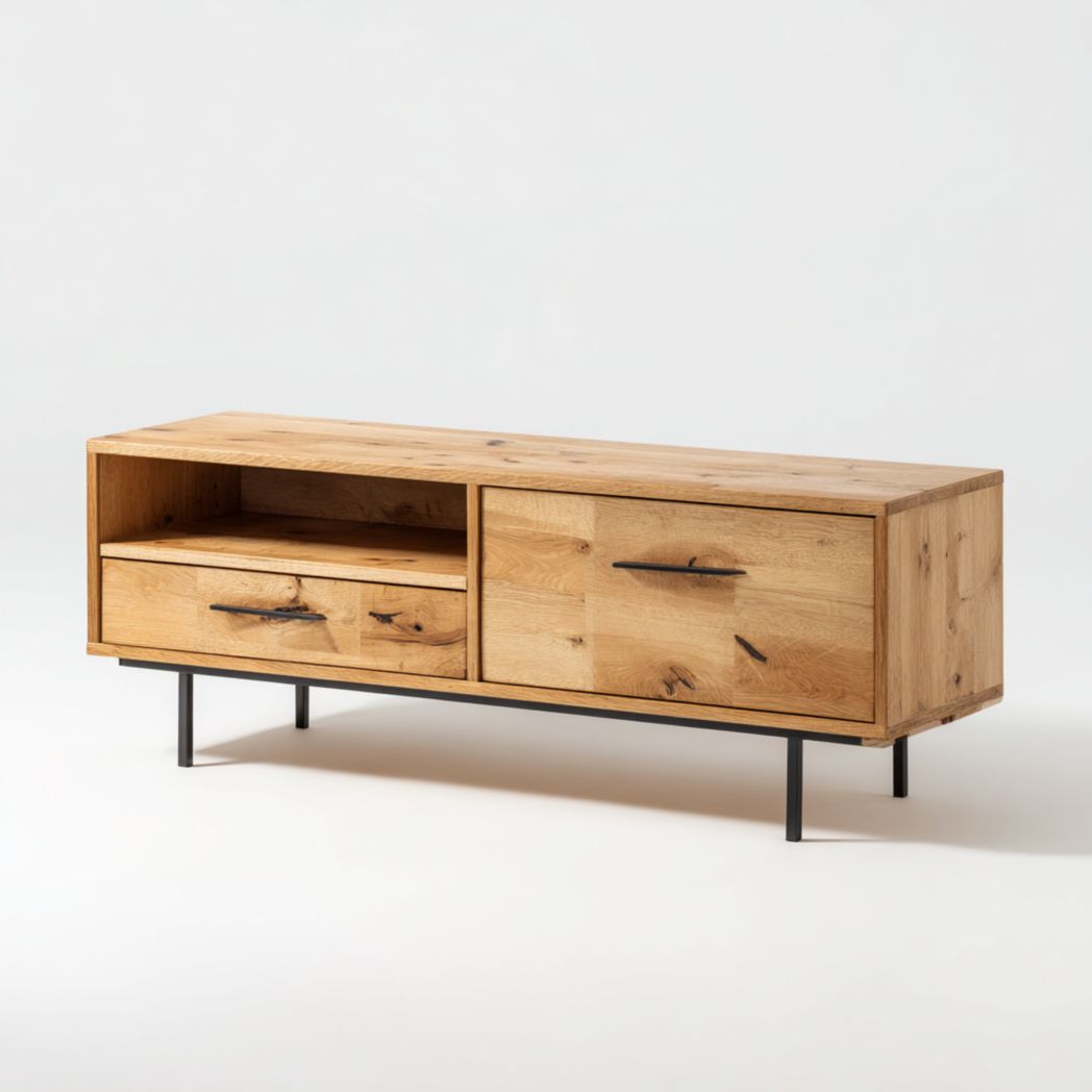 Meuble TV en bois avec tiroirs et pieds métalliques-DECO FURNITURE