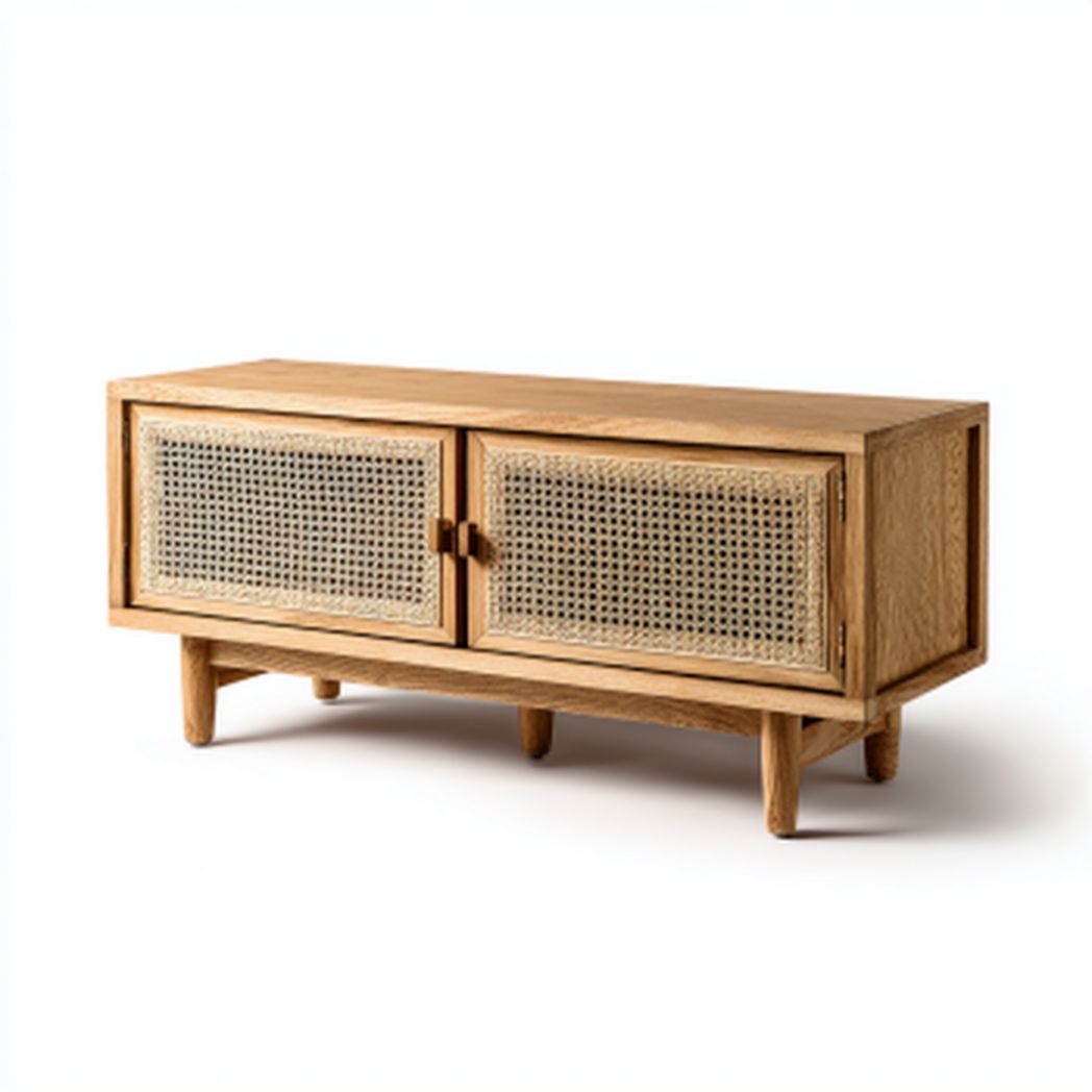 Meuble TV en bois avec portes en rotin-DECO FURNITURE