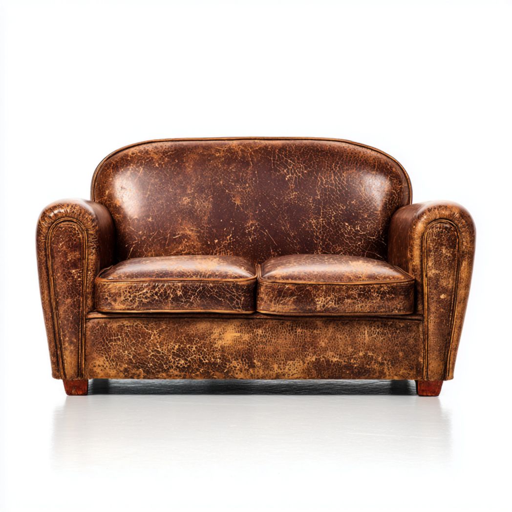 Canapé 2 places en cuir vieilli marron-DECO FURNITURE