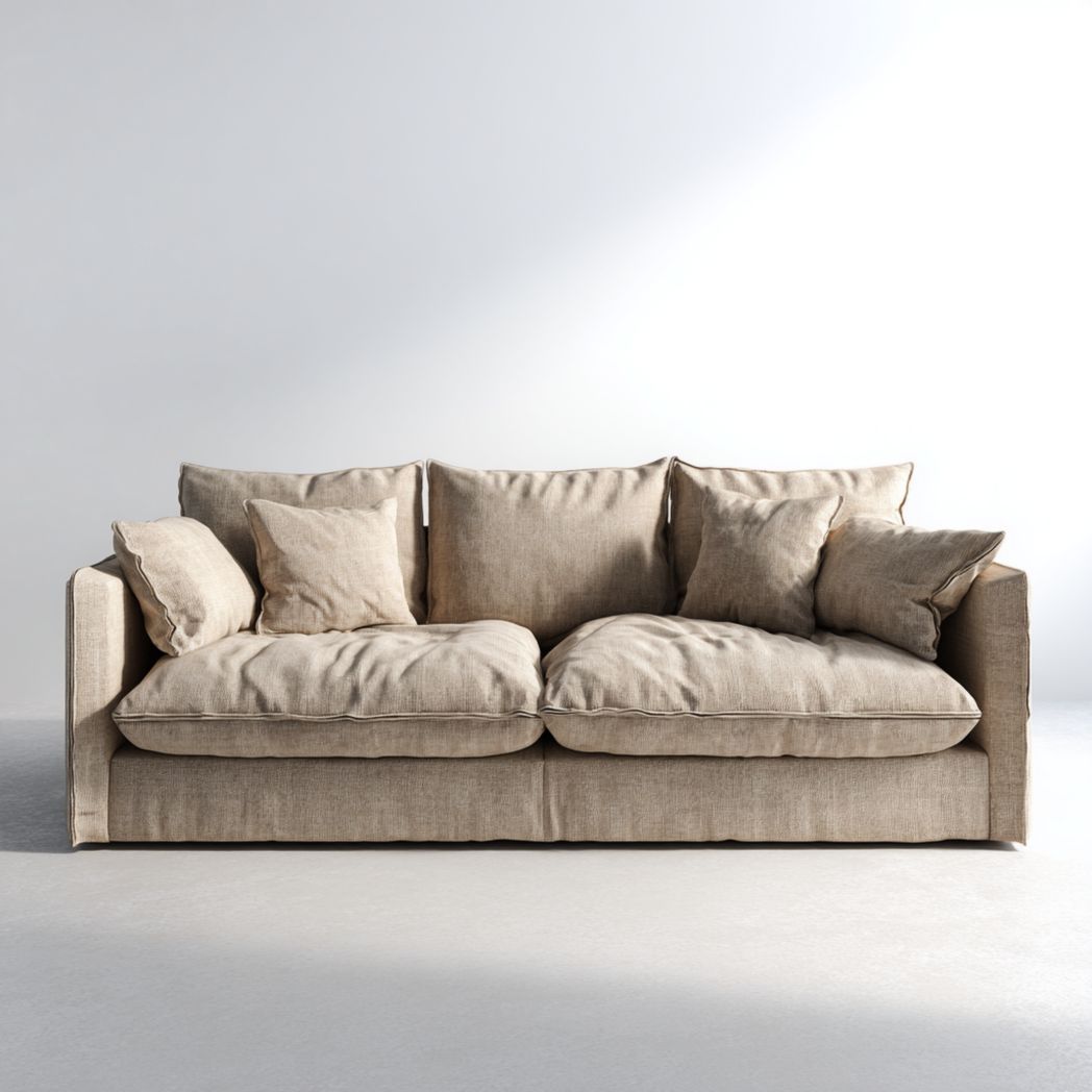 Canapé en tissu beige avec coussins amovibles-DECO FURNITURE