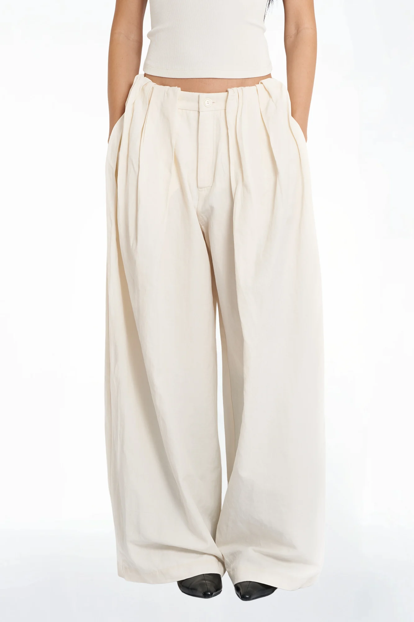 Oversized Mid Waist Linen Trousers