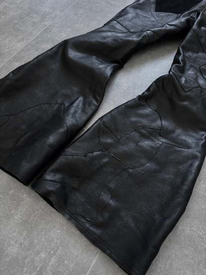 SCRAP LEATHER DENIM PANTS