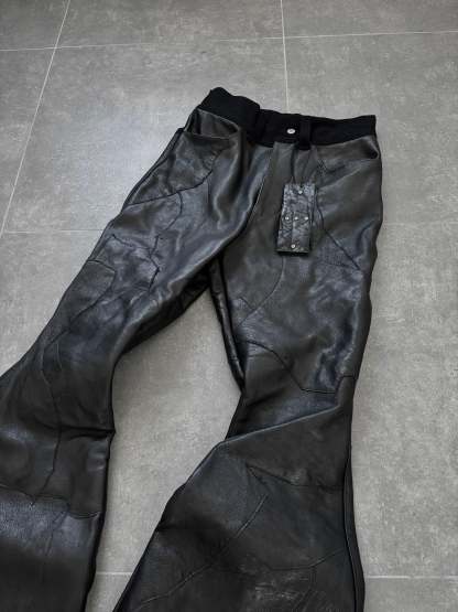 SCRAP LEATHER DENIM PANTS