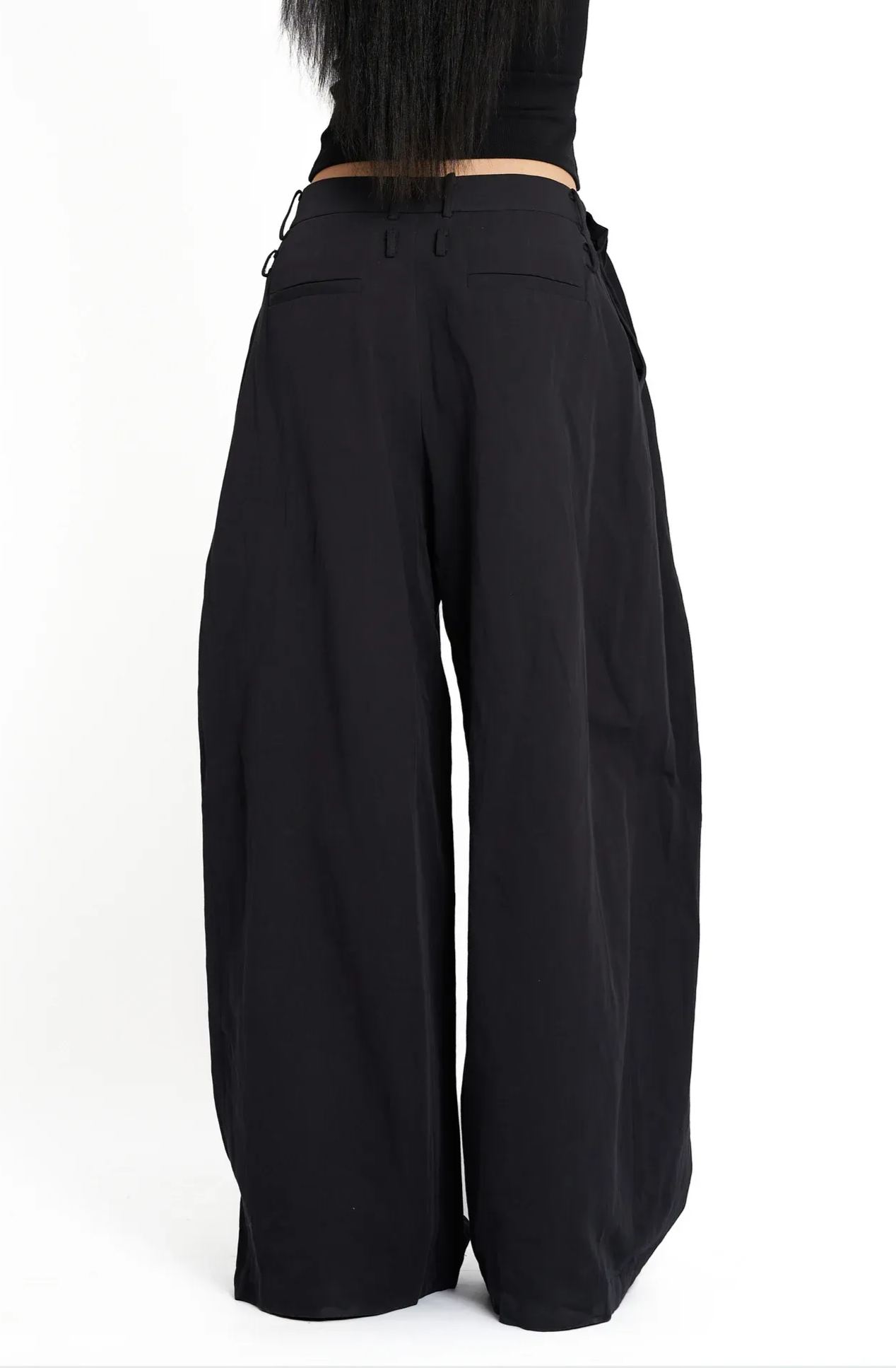 Oversized Mid Waist Linen Trousers