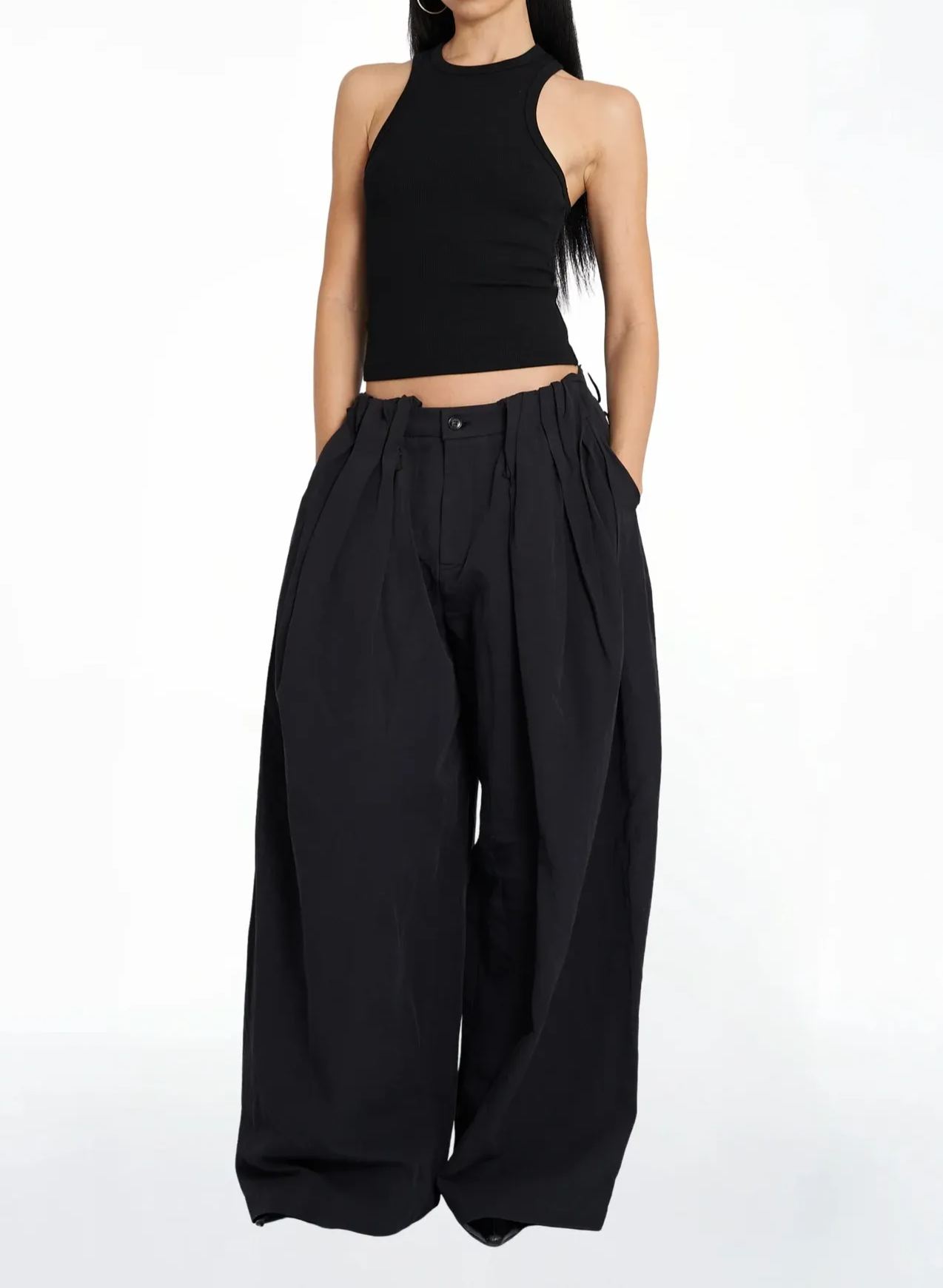 Oversized Mid Waist Linen Trousers