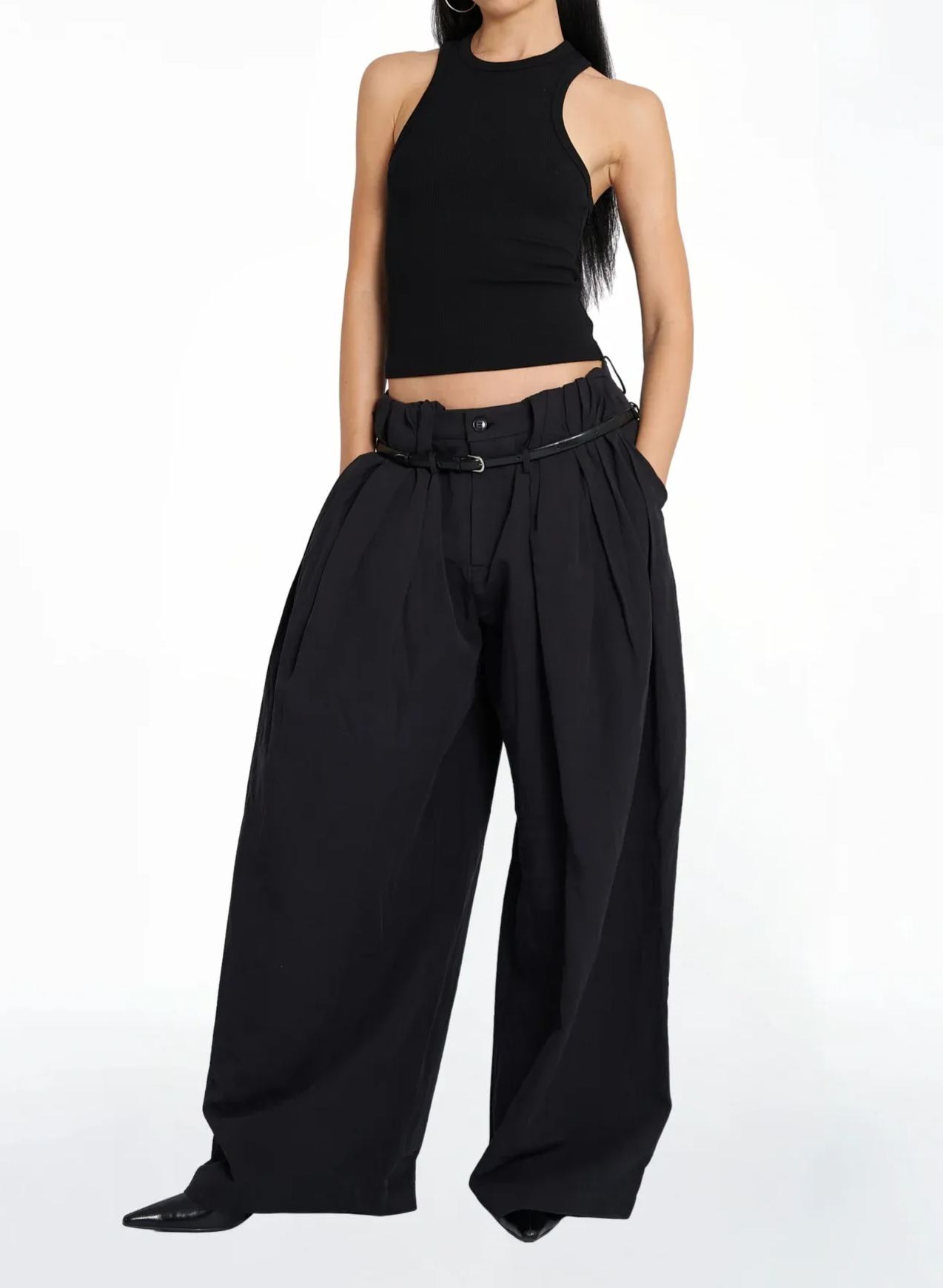 Oversized Mid Waist Linen Trousers