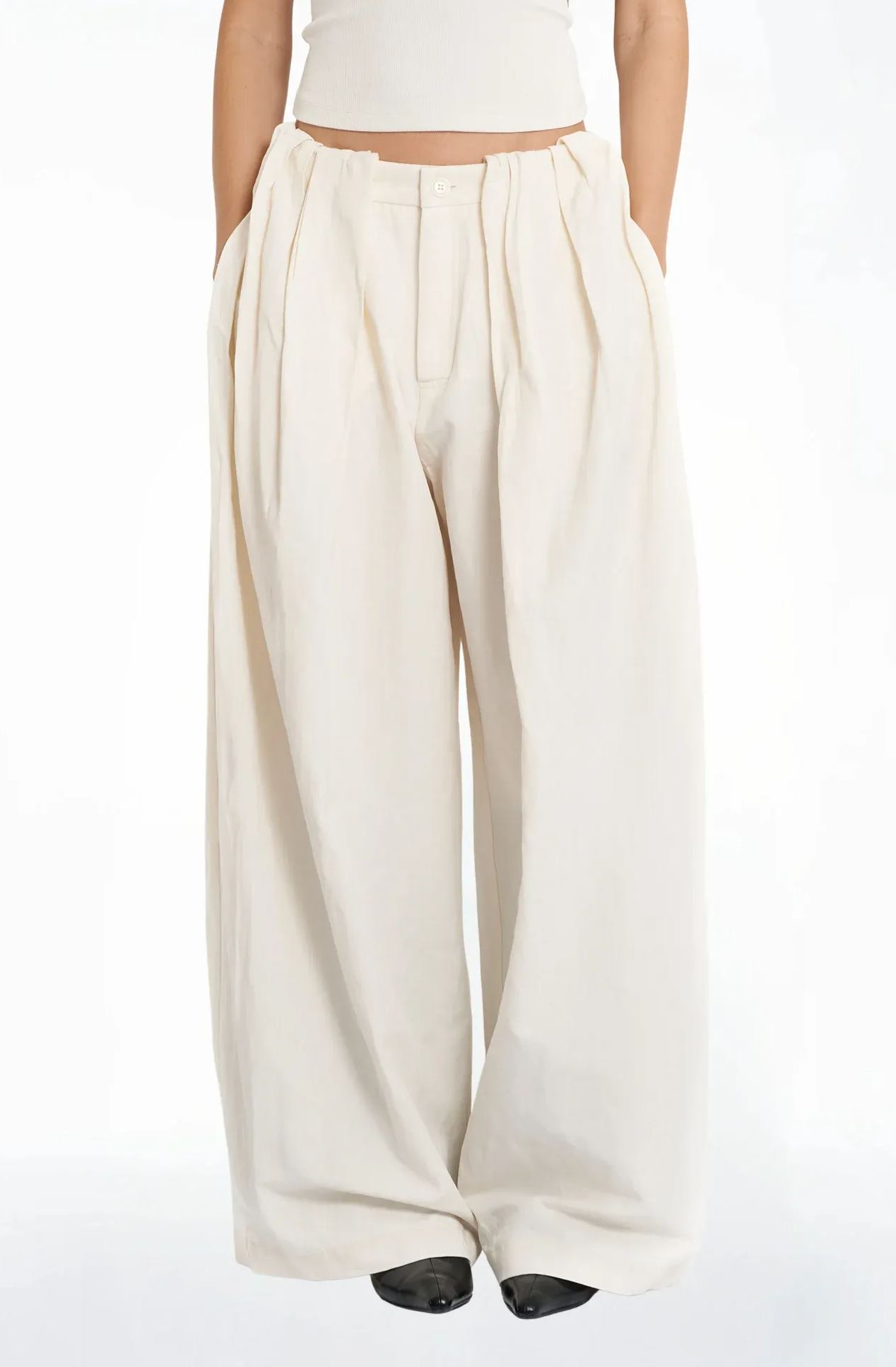 Oversized Mid Waist Linen Trousers