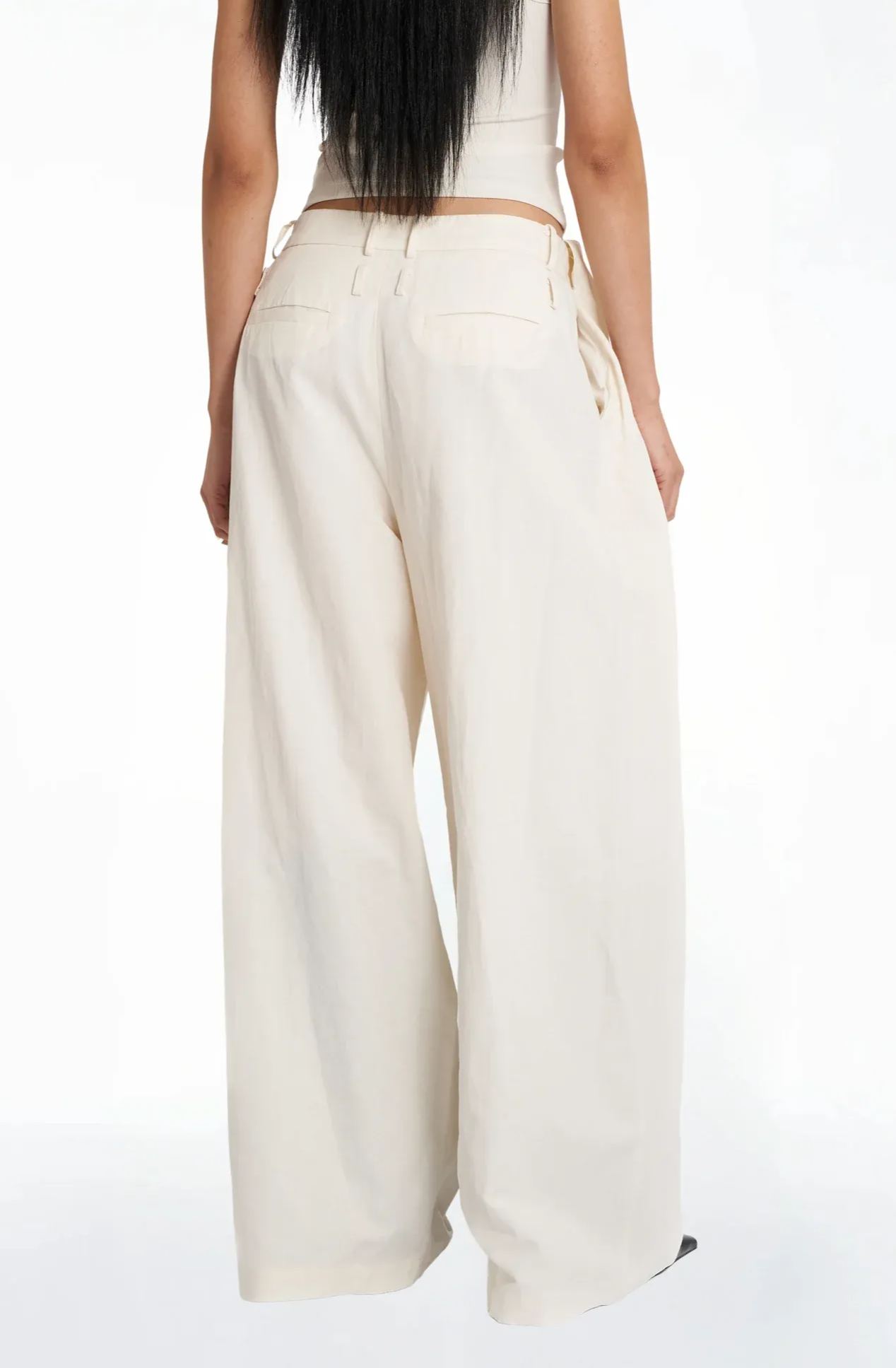 Oversized Mid Waist Linen Trousers