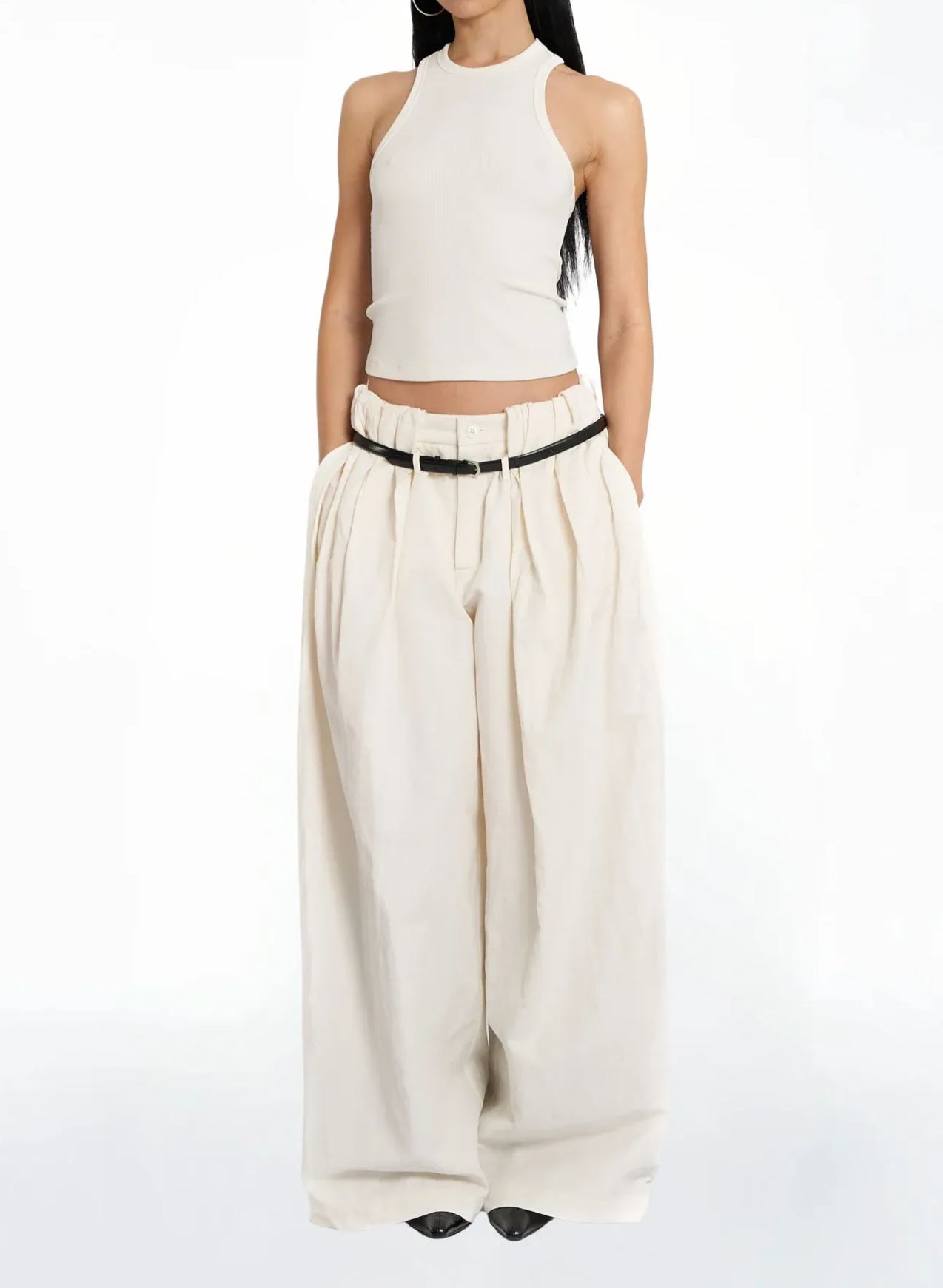 Oversized Mid Waist Linen Trousers