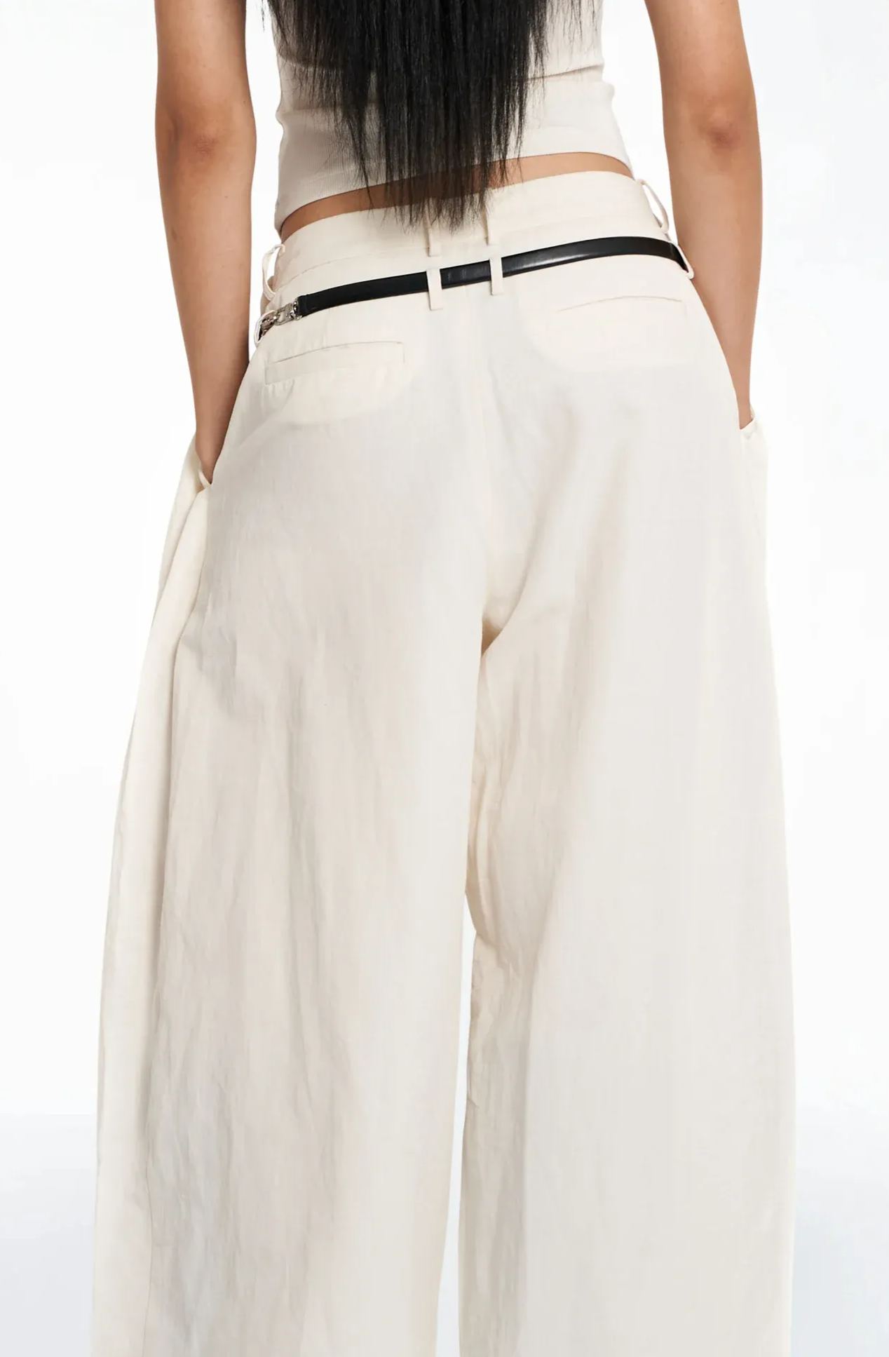 Oversized Mid Waist Linen Trousers