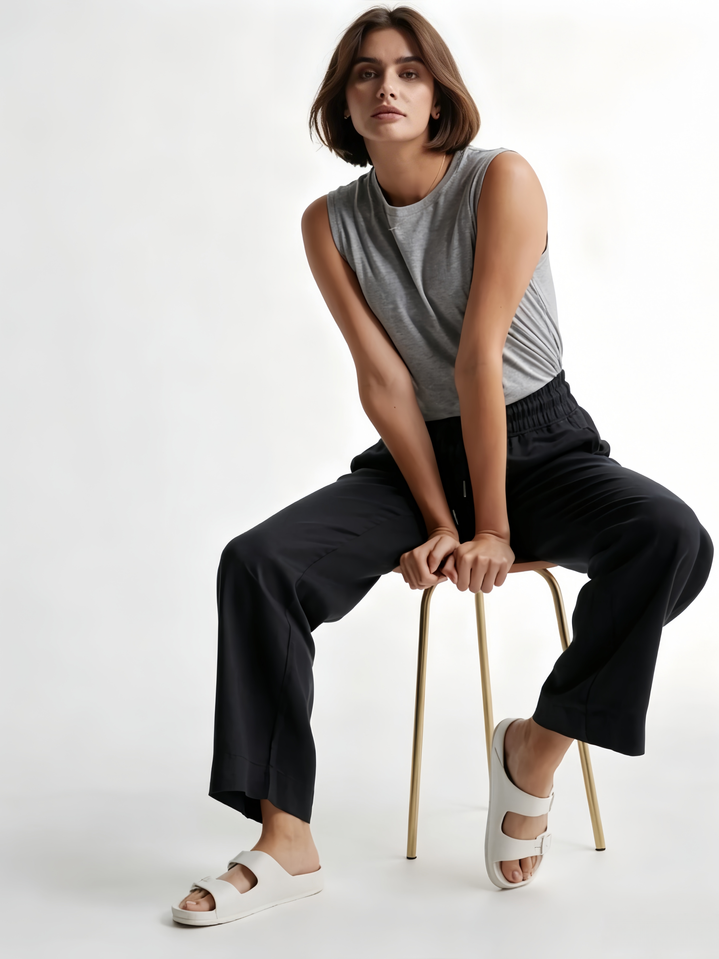 100% EUROPEAN LINEN WIDE LEG PANTS