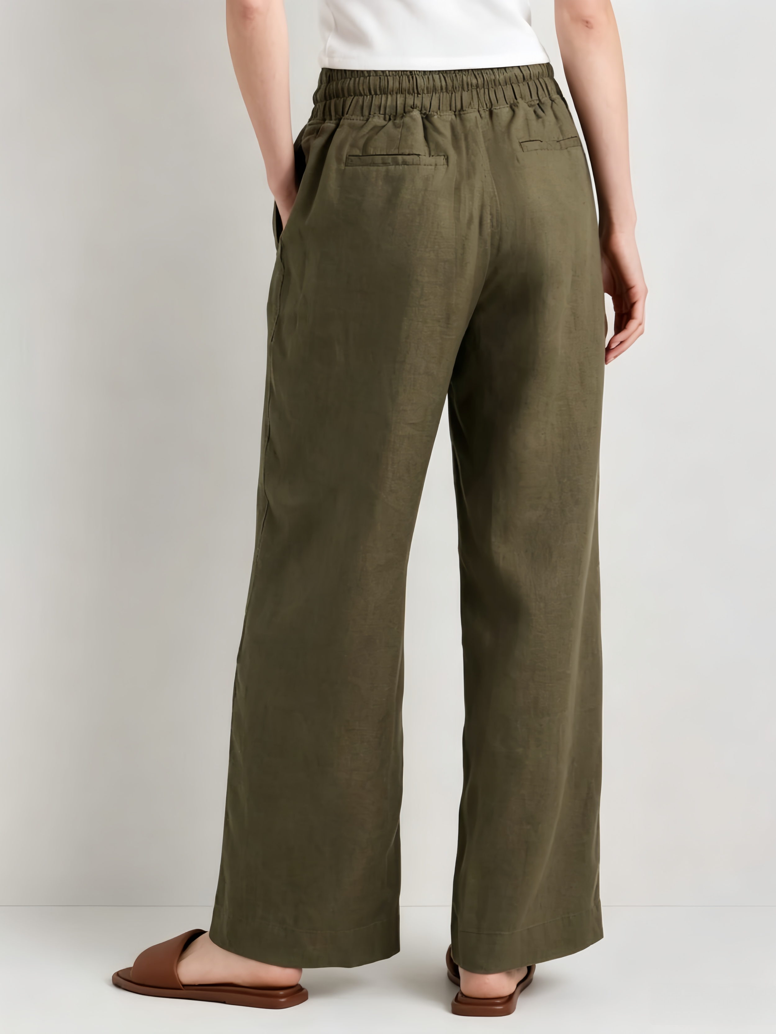 100% EUROPEAN LINEN WIDE LEG PANTS