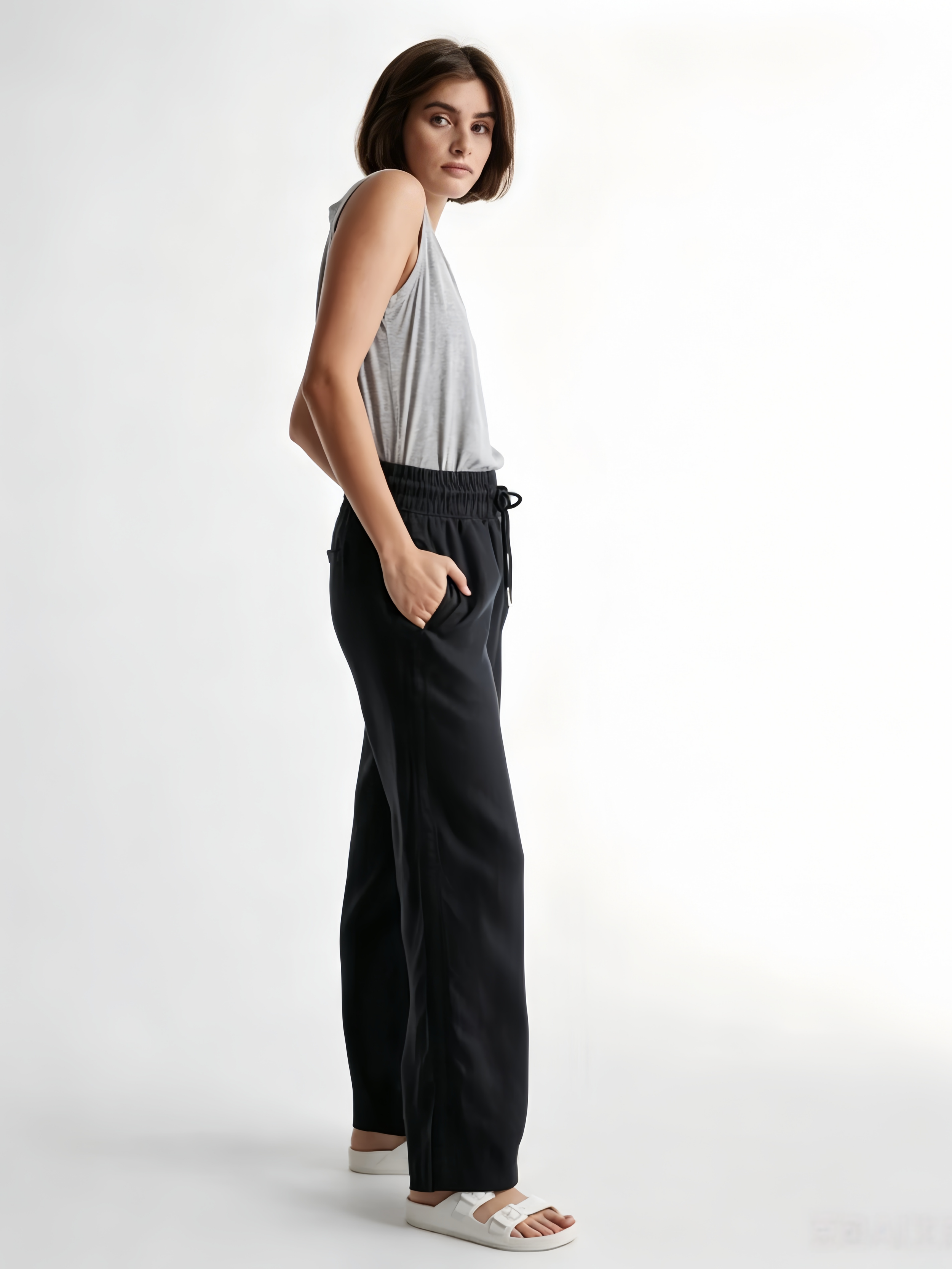100% EUROPEAN LINEN WIDE LEG PANTS