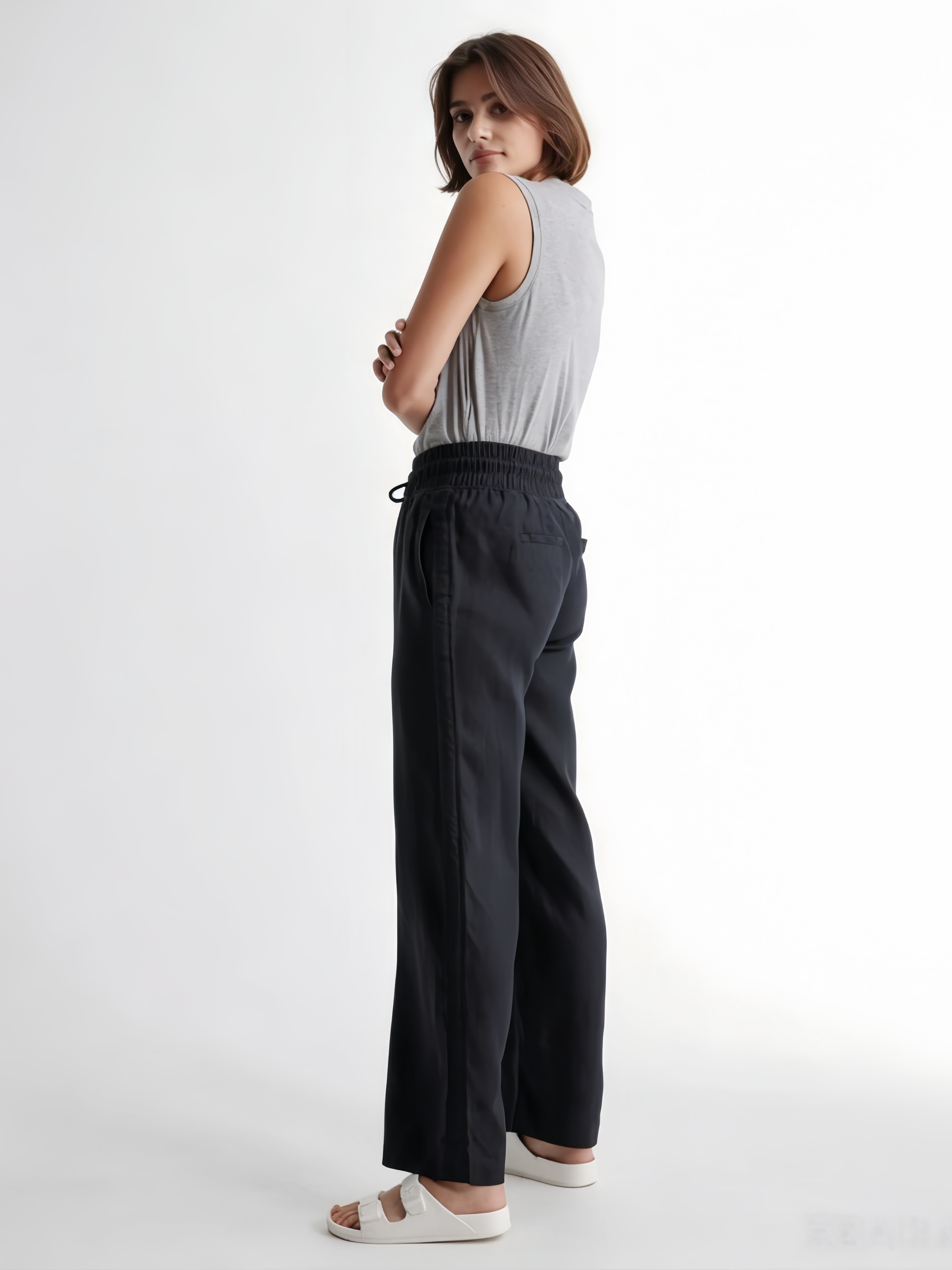 100% EUROPEAN LINEN WIDE LEG PANTS