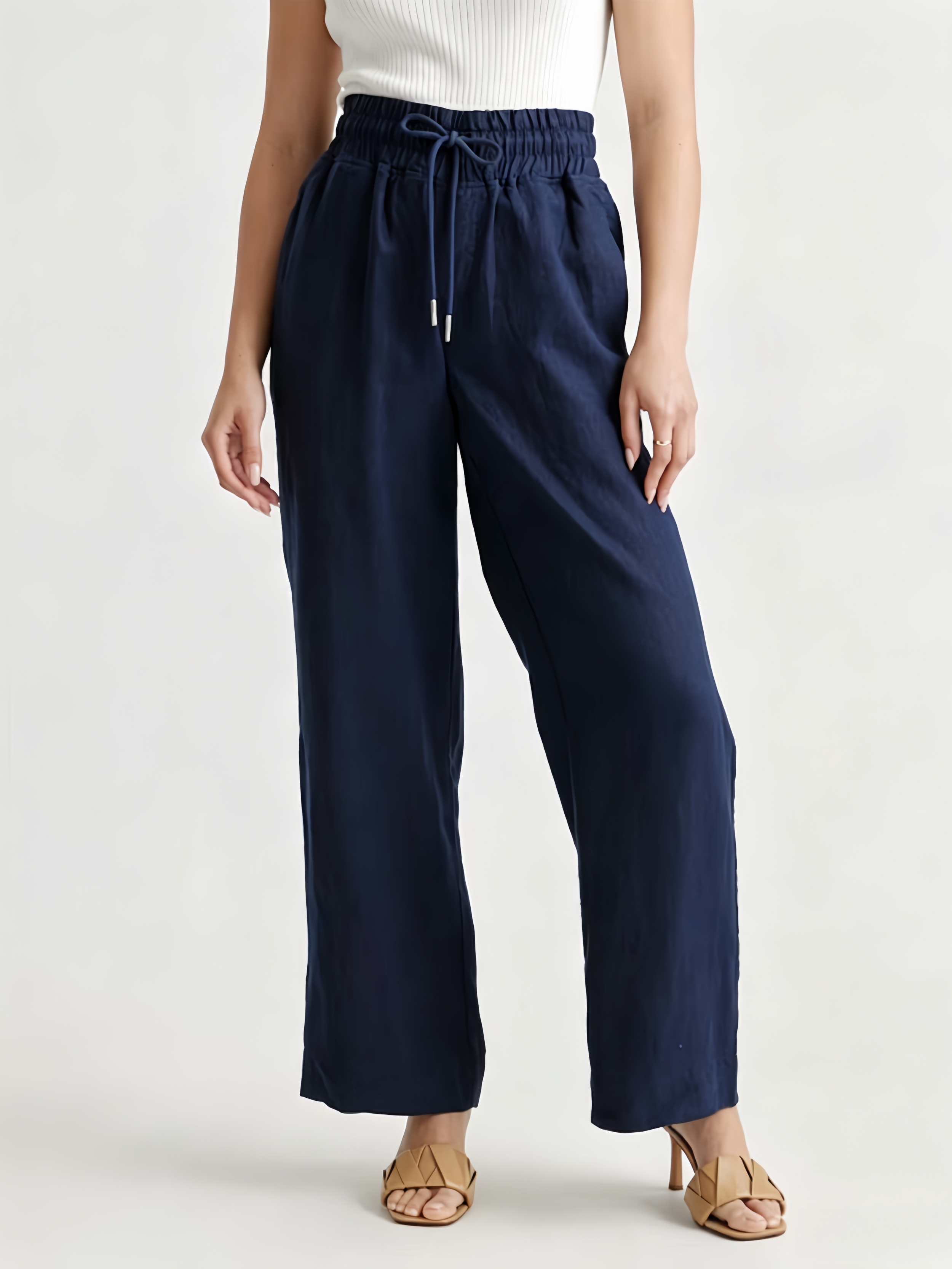 100% EUROPEAN LINEN WIDE LEG PANTS
