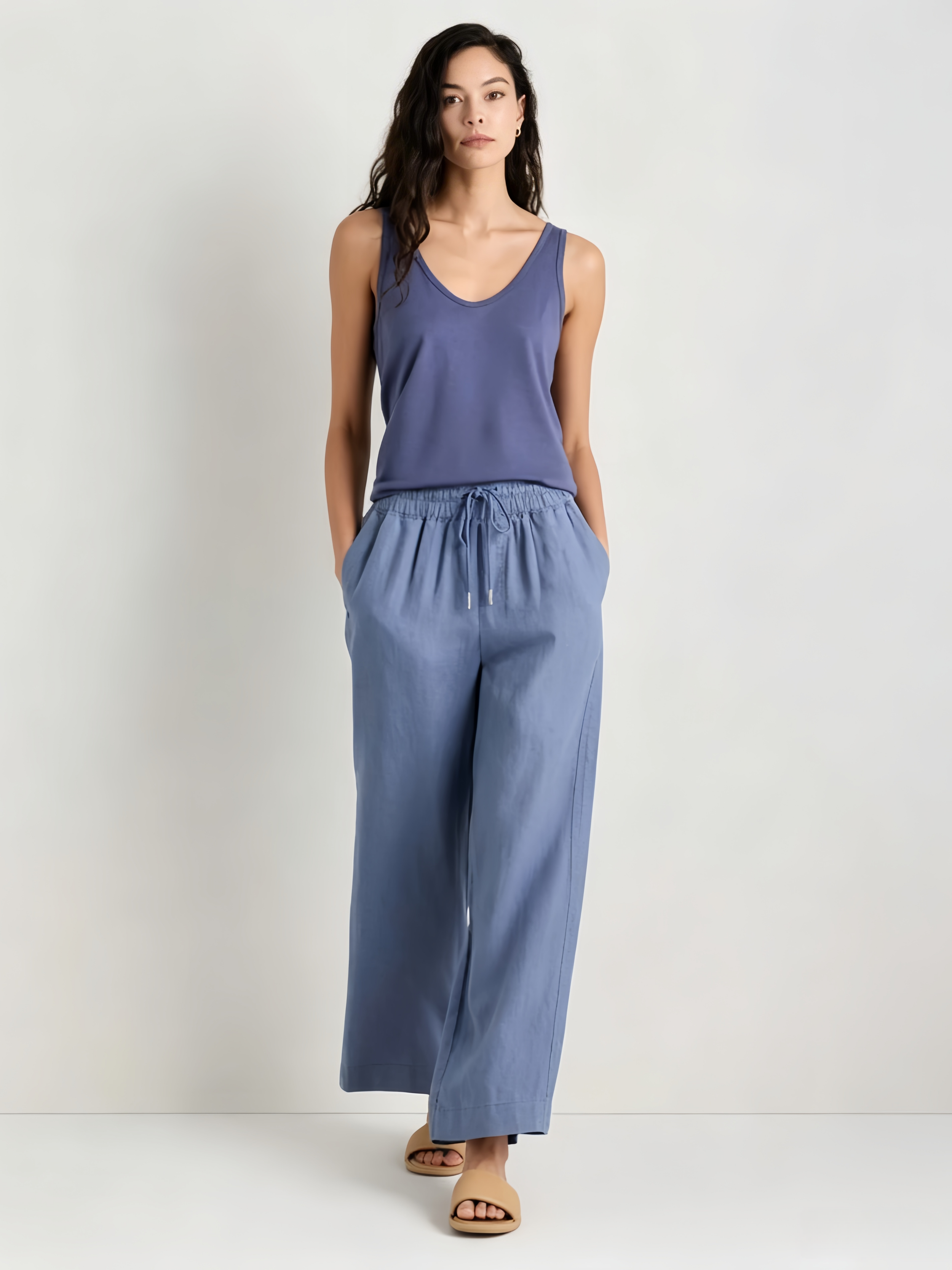 100% EUROPEAN LINEN WIDE LEG PANTS