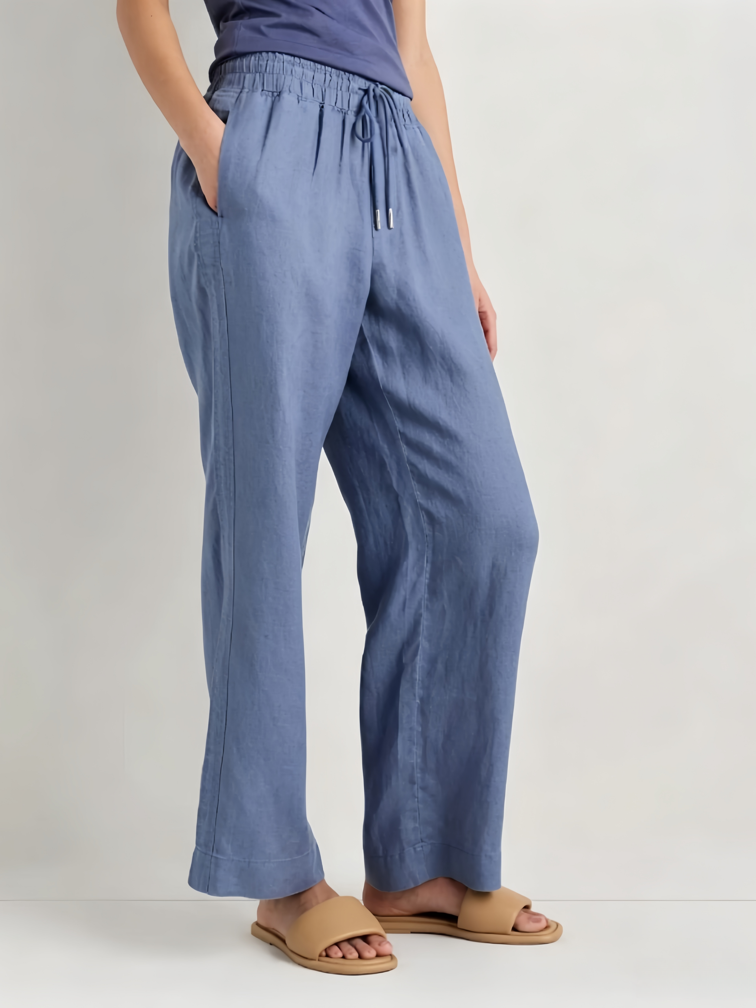 100% EUROPEAN LINEN WIDE LEG PANTS